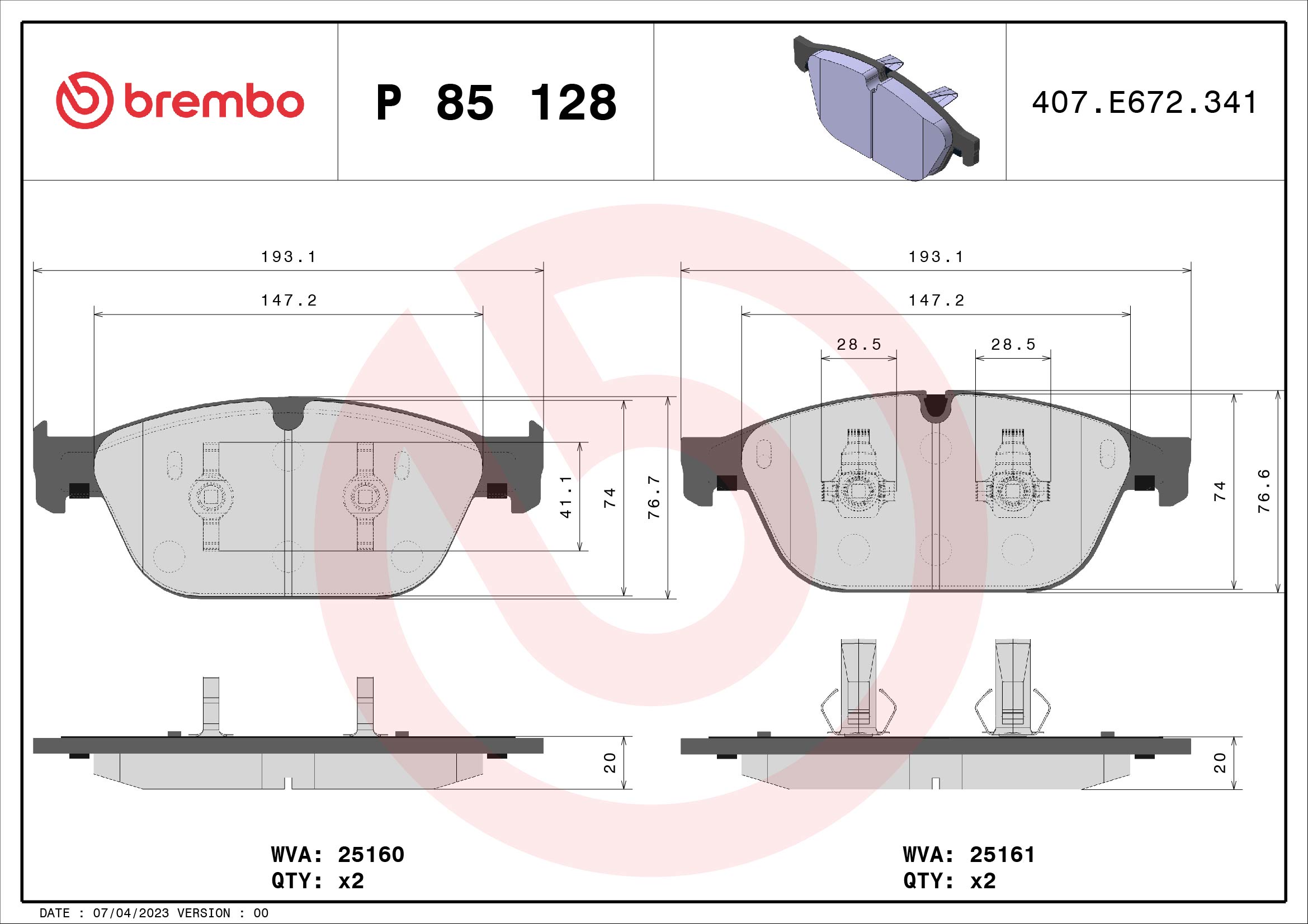 A.B.S. P 85 128 BREMBO Bremsbelagsatz, Scheibenbremse